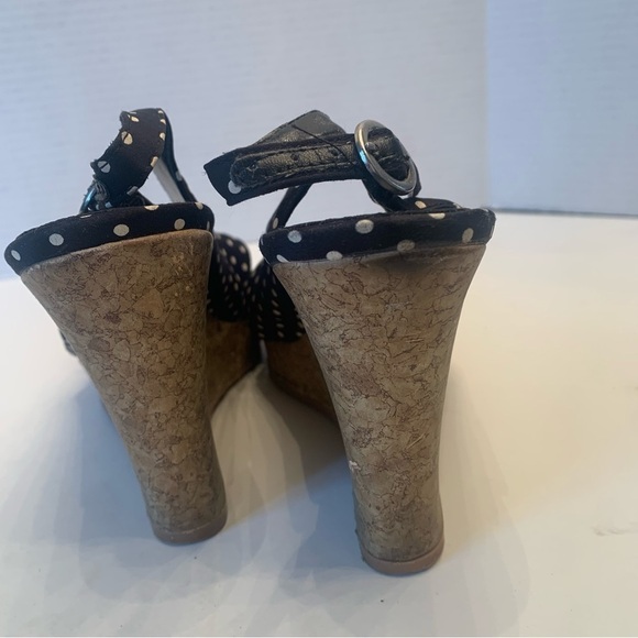 PURE Alfred Sung polka dot cork  beach heels-size 8 black and white - Picture 8 of 13